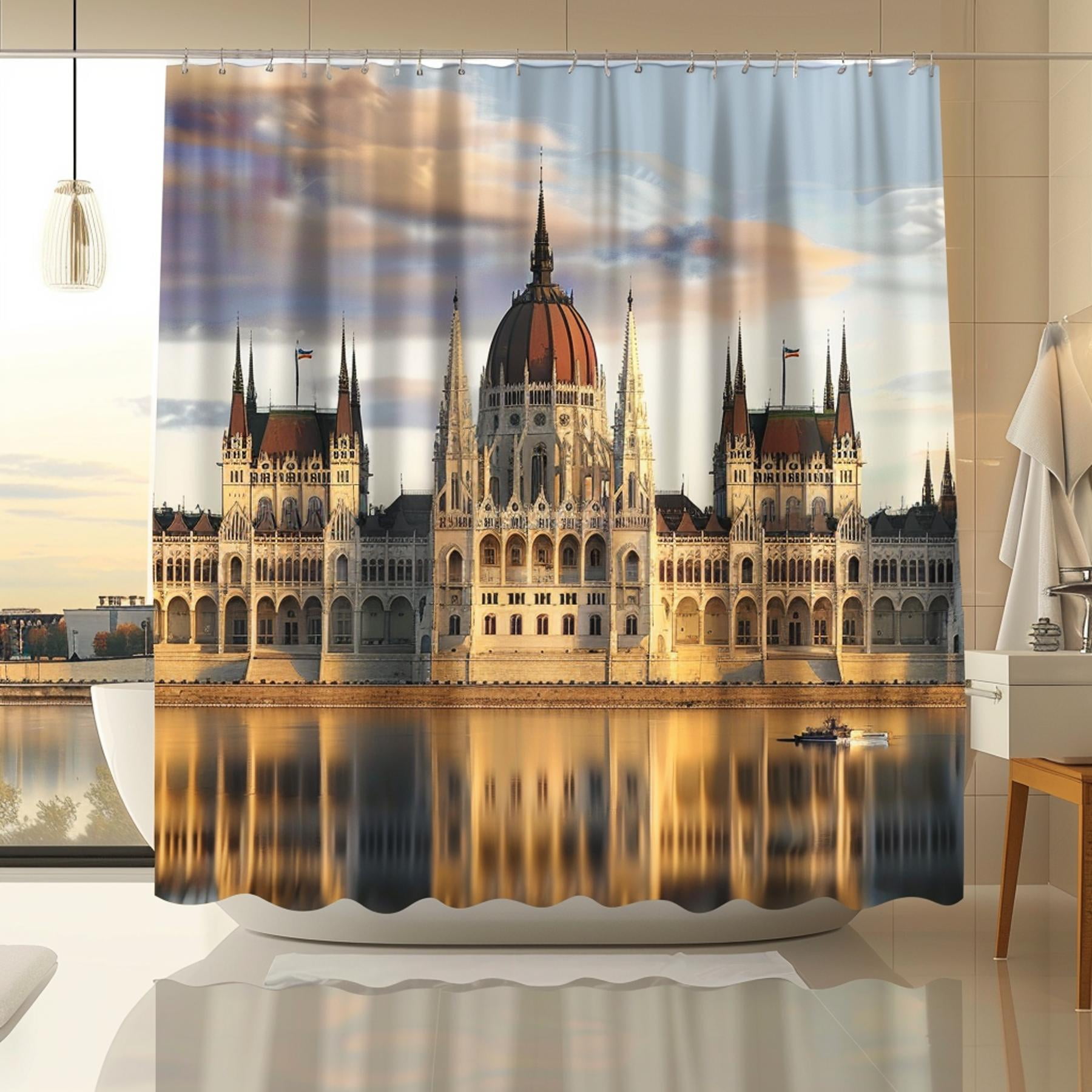 Hyper Realistic Budapest Parliament Shower Curtain Artwork in