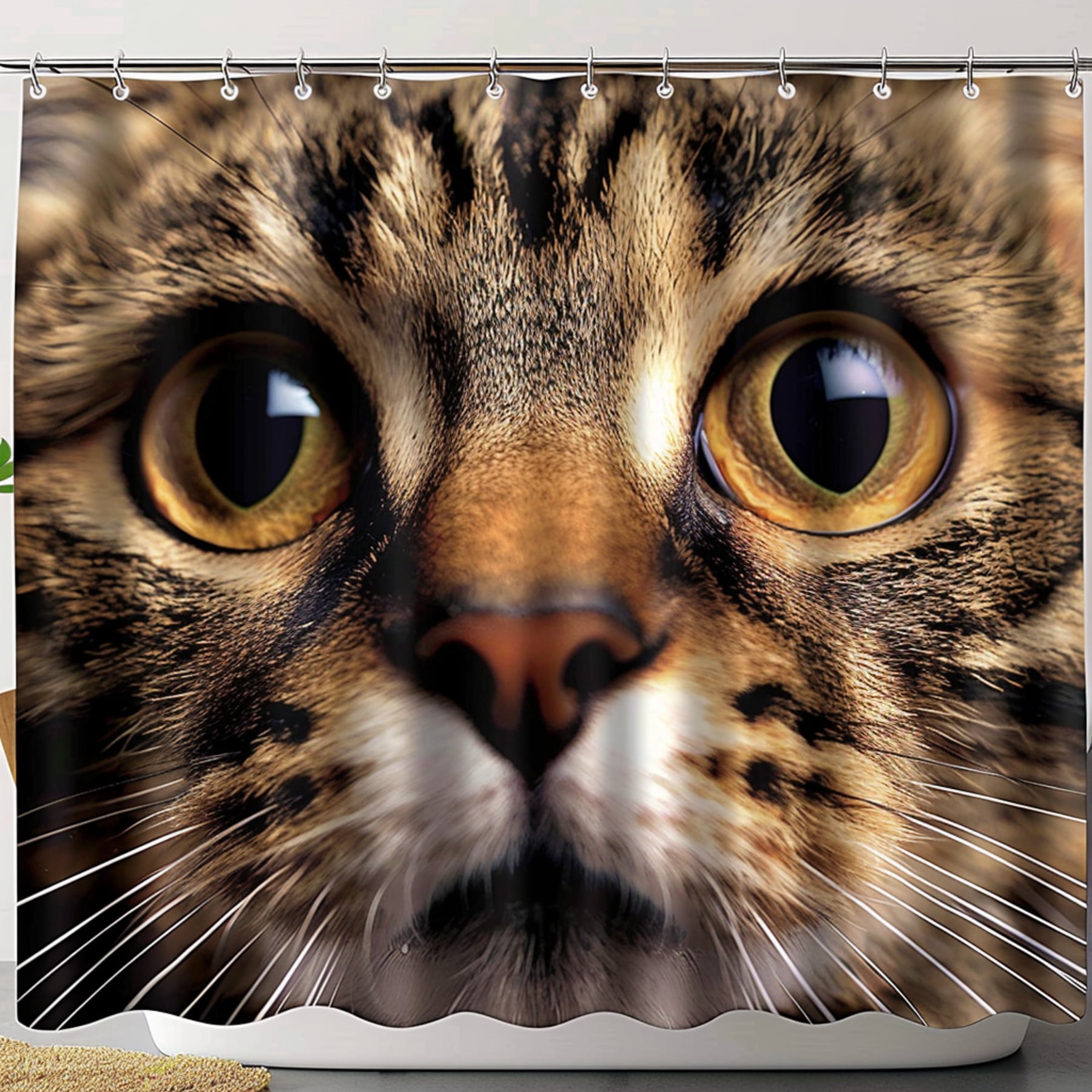 Hyper Realistic Cat Face Shower Curtain with Big Eyes Unique Bathroom ...