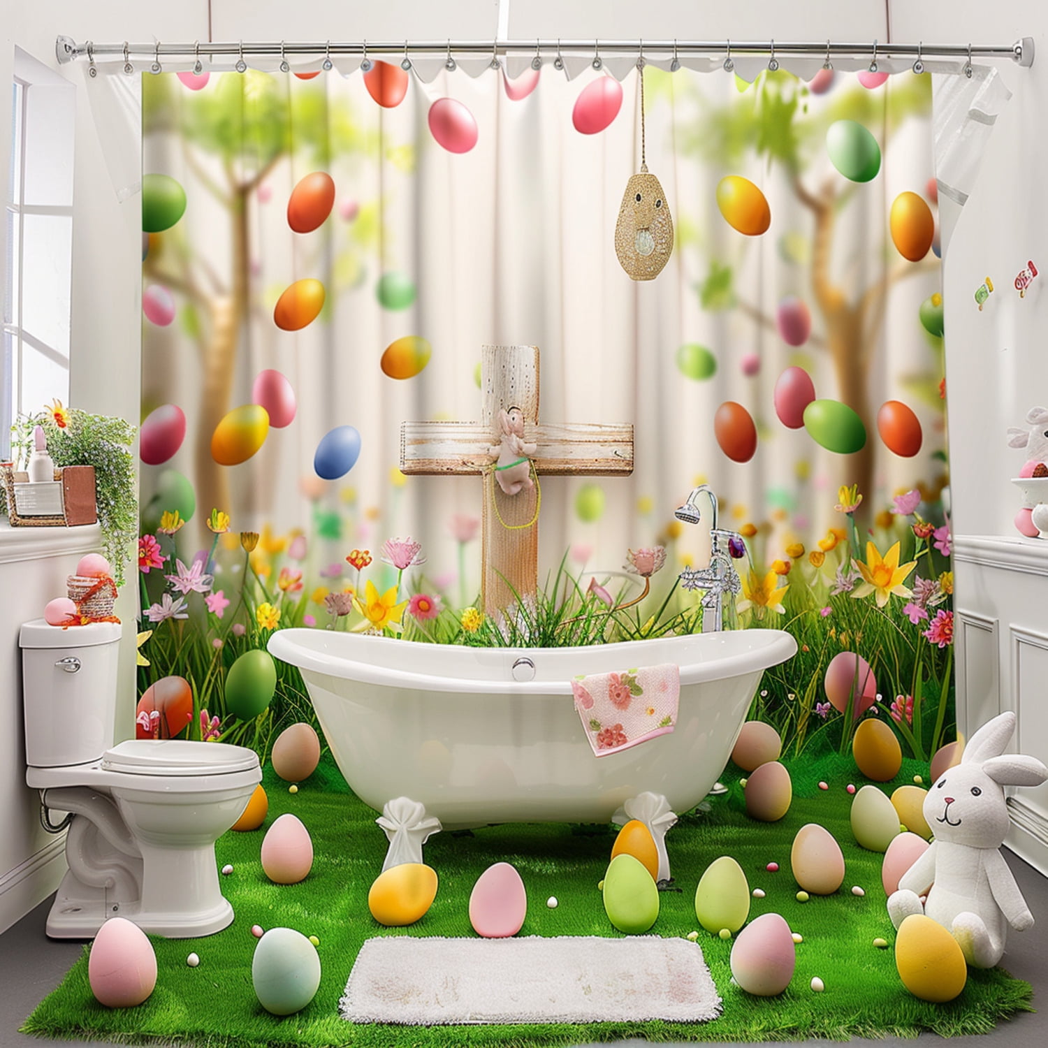 Hyper Realistic Easter Bathroom Decor Set with Cross Eggs Bunny and ...