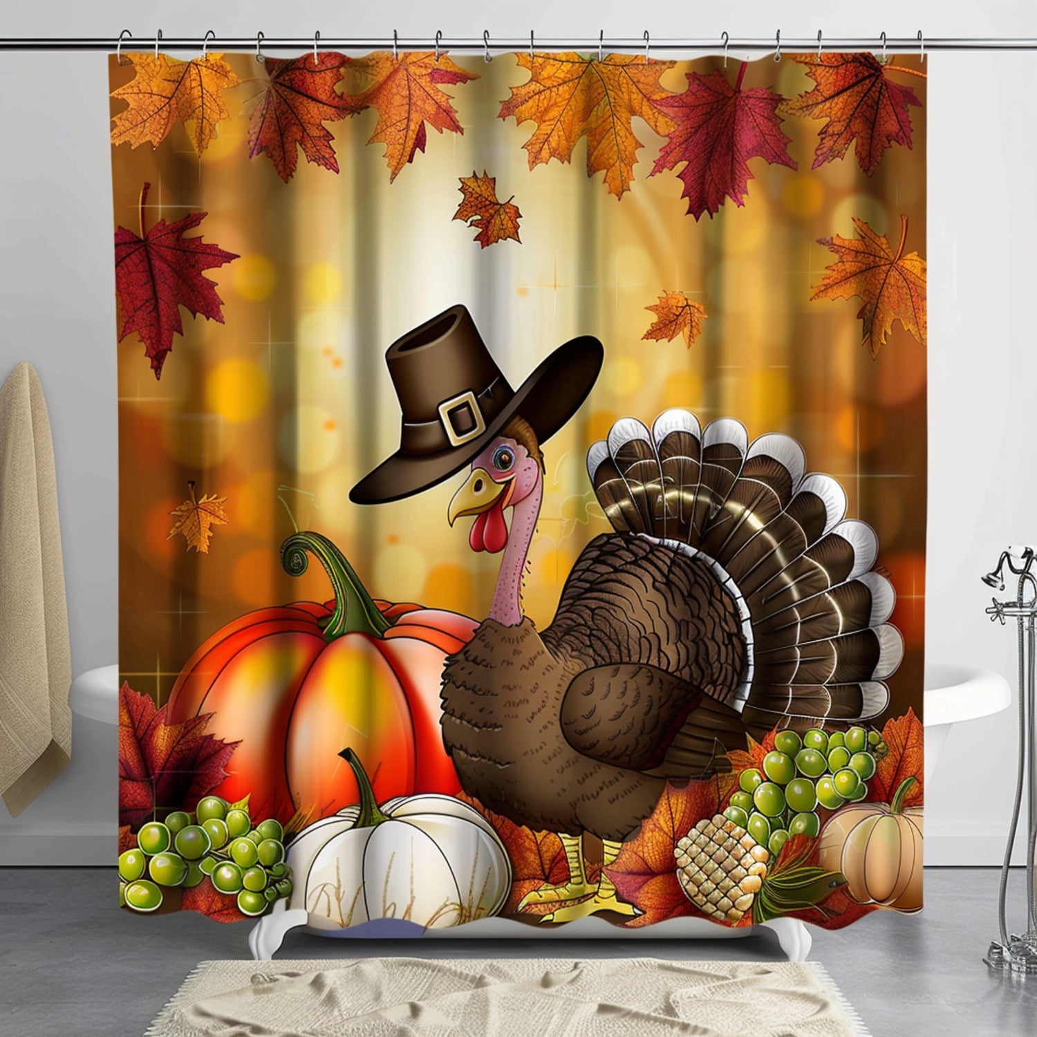 Hyper Realistic Fall Harvest Turkey Shower Curtain with Grapes and ...