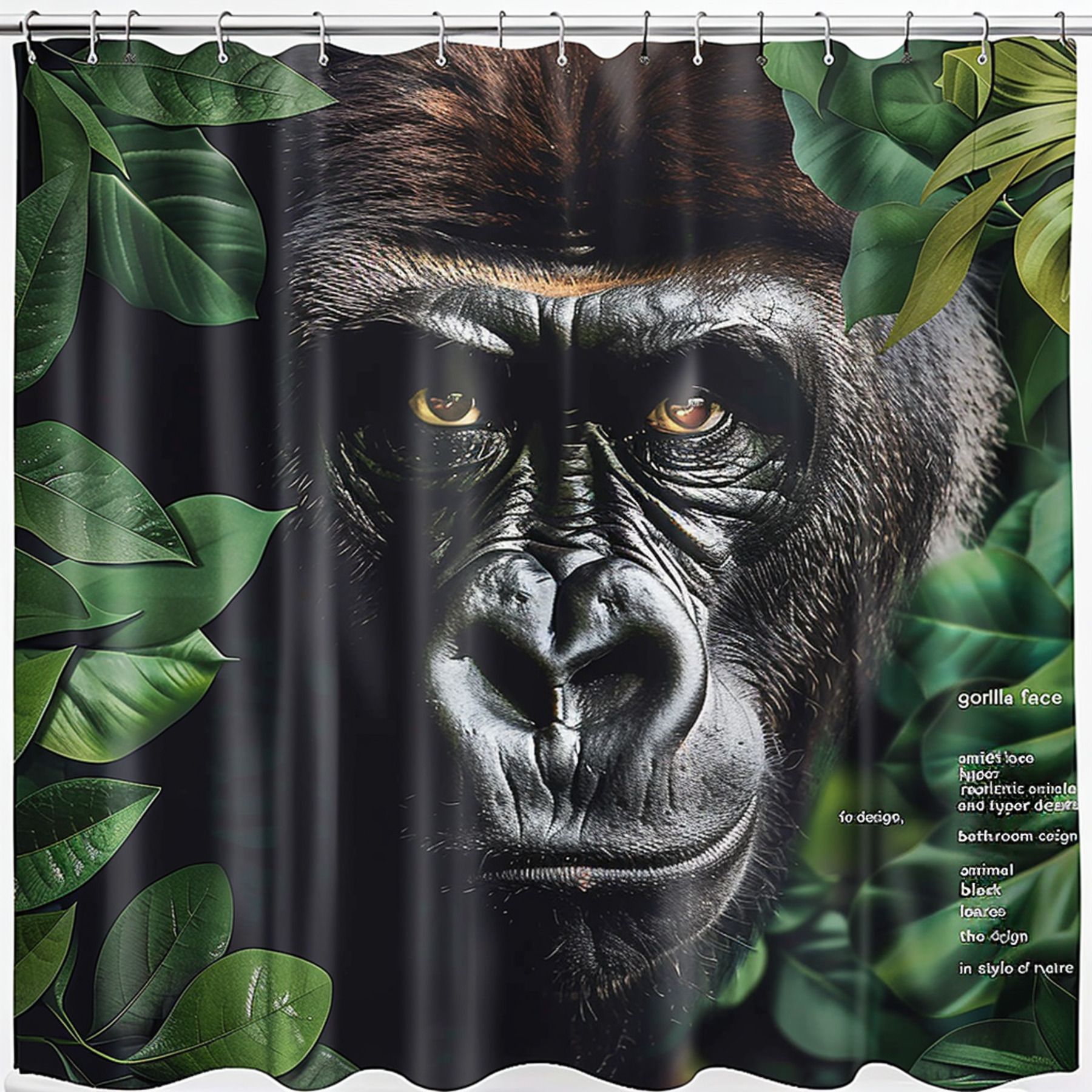Hyper Realistic Gorilla Jungle Shower Curtain with Black Background and