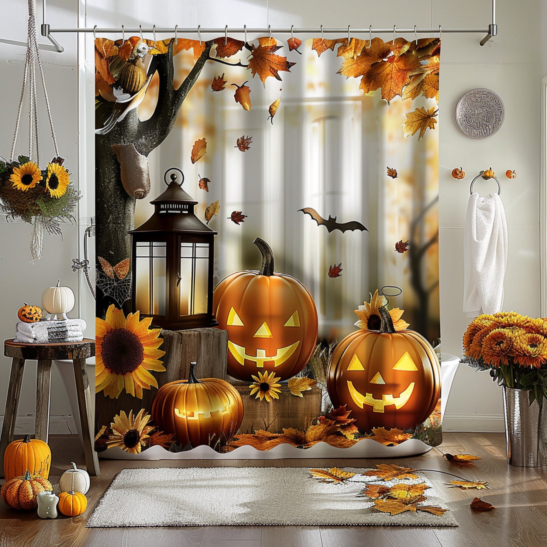 Hyper Realistic Halloween Bathroom Decor Set with Pumpkins Lanterns and ...
