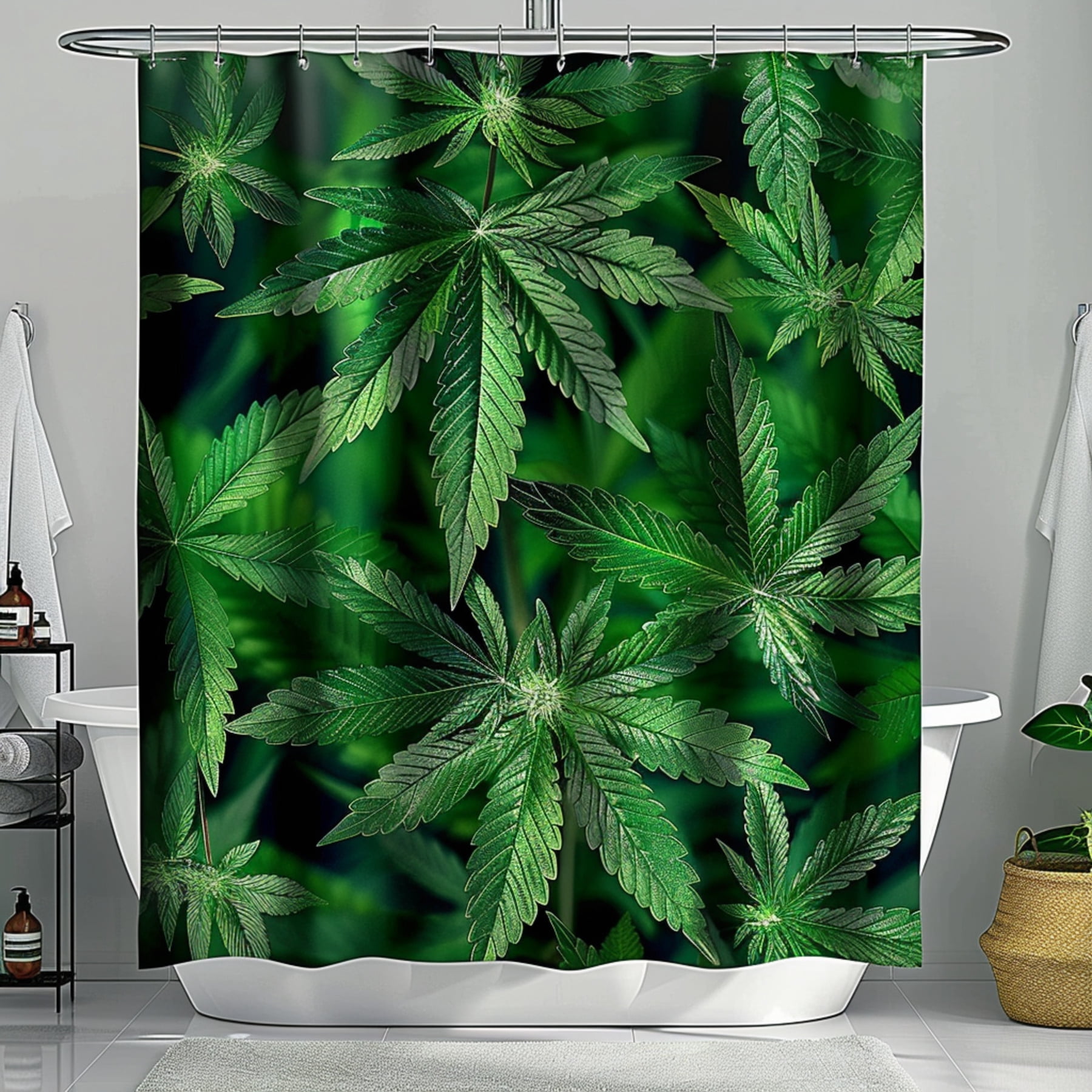 Hyper Realistic Leaves Design Shower Curtain Bathroom Curtain with
