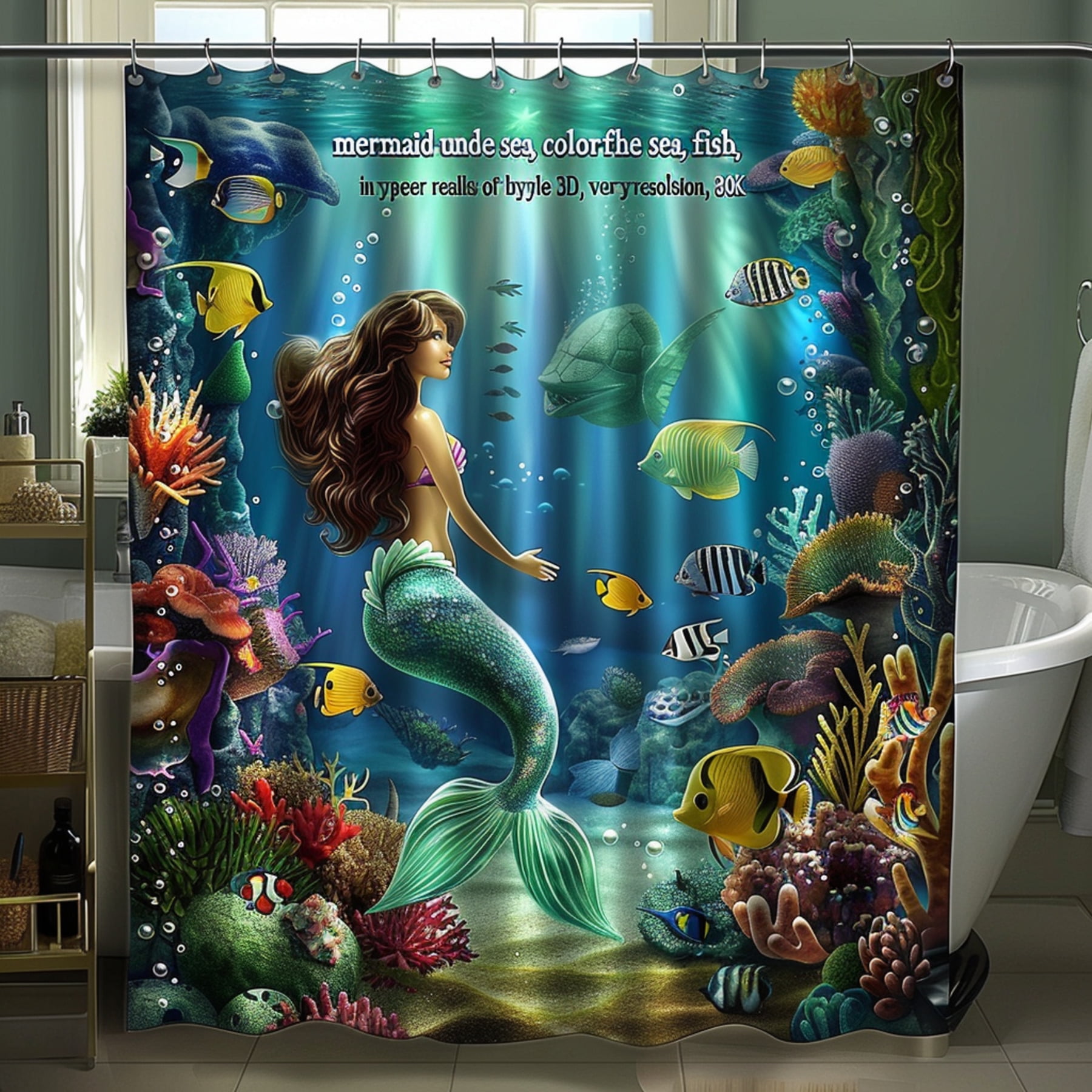 Hyper Realistic Mermaid Under the Sea Bathroom Decor Shower Curtain
