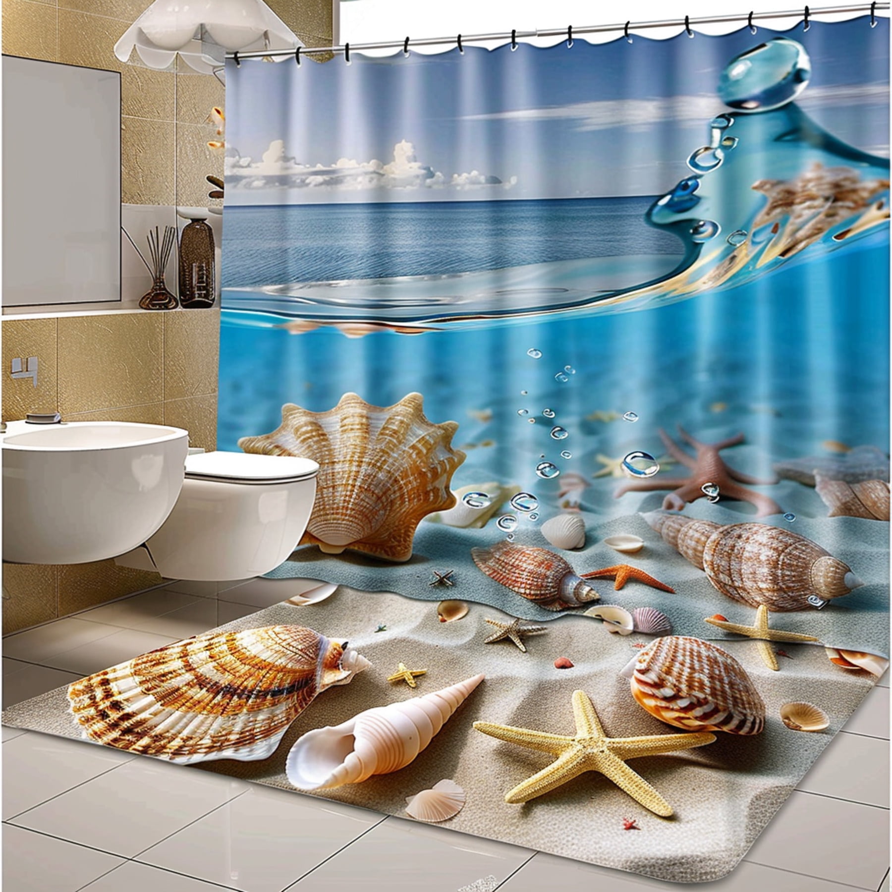 Hyper Realistic Ocean Themed Bathroom Decor with Seashells Starfish