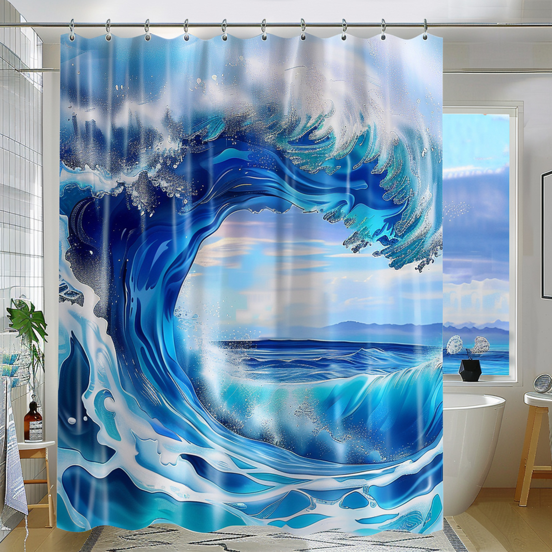 Hyper Realistic Ocean Wave Shower Curtain Detailed Design Transform