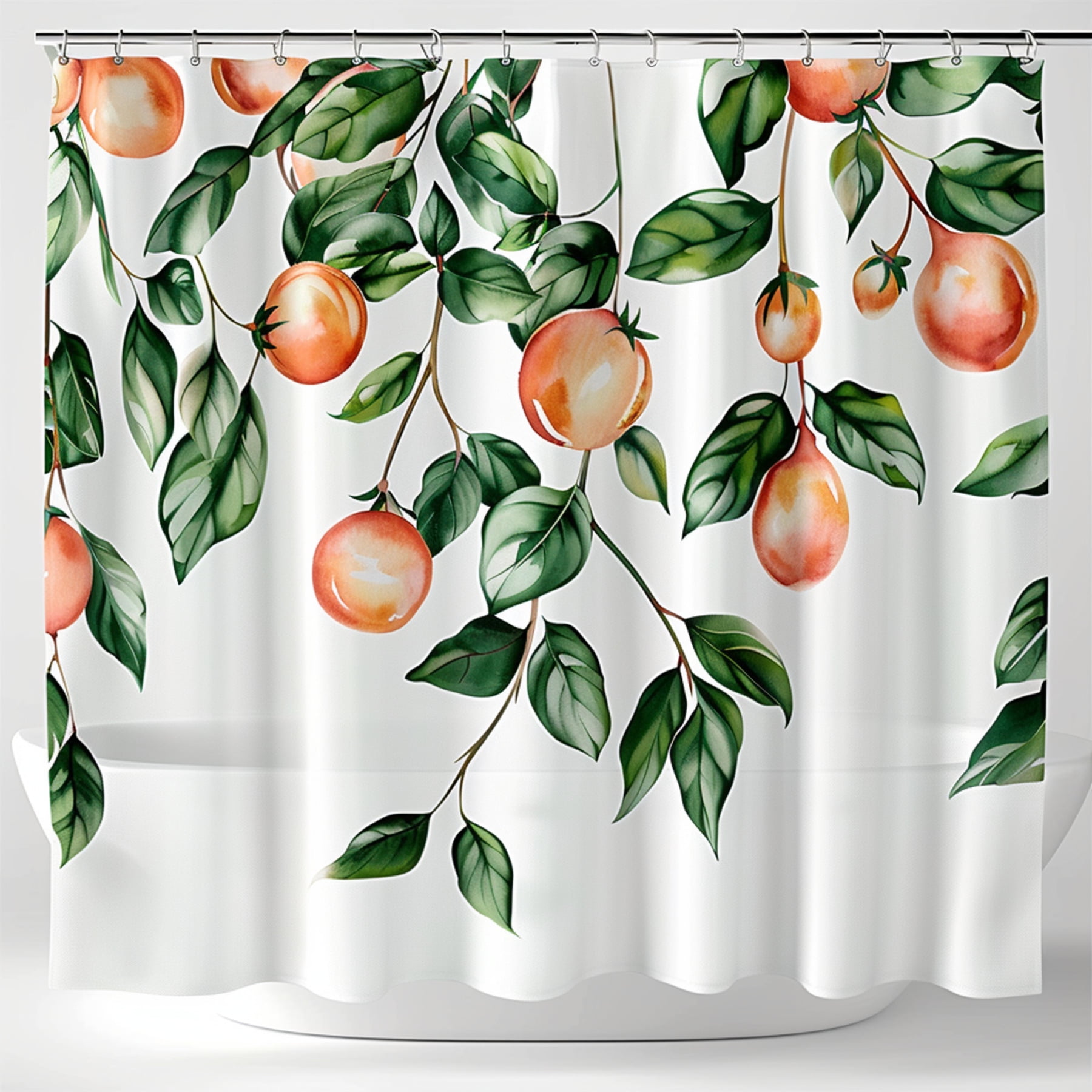 Hyper Realistic Peach and Leaves Bathroom Curtain 2D Vector Art