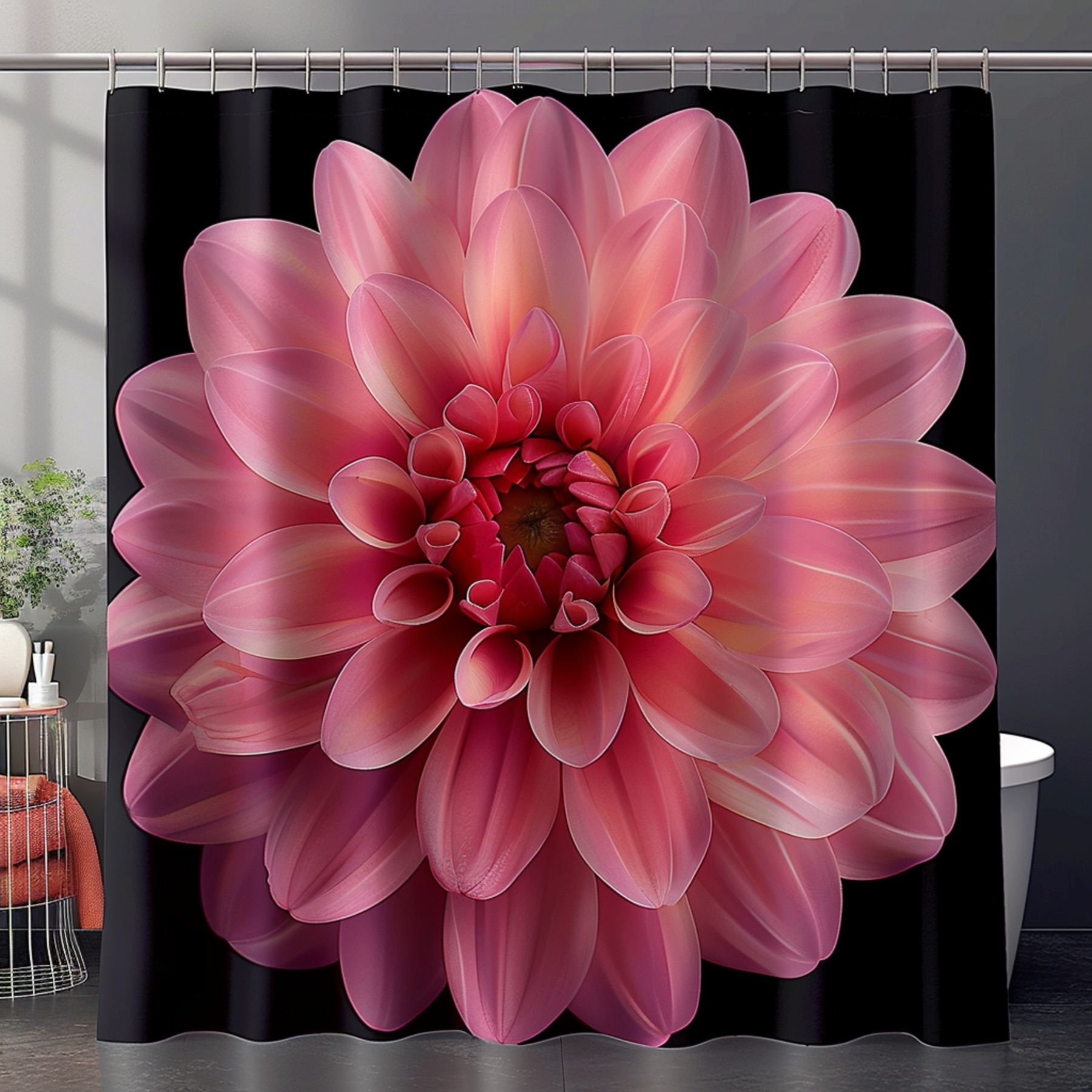 Hyper Realistic Pink Dahlia Flower Shower Curtain Stunning Detailed 