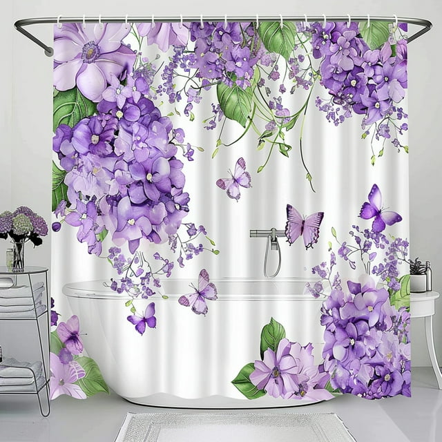 Hyper Realistic Purple Butterfly Floral Bathroom Artwork with Lilac