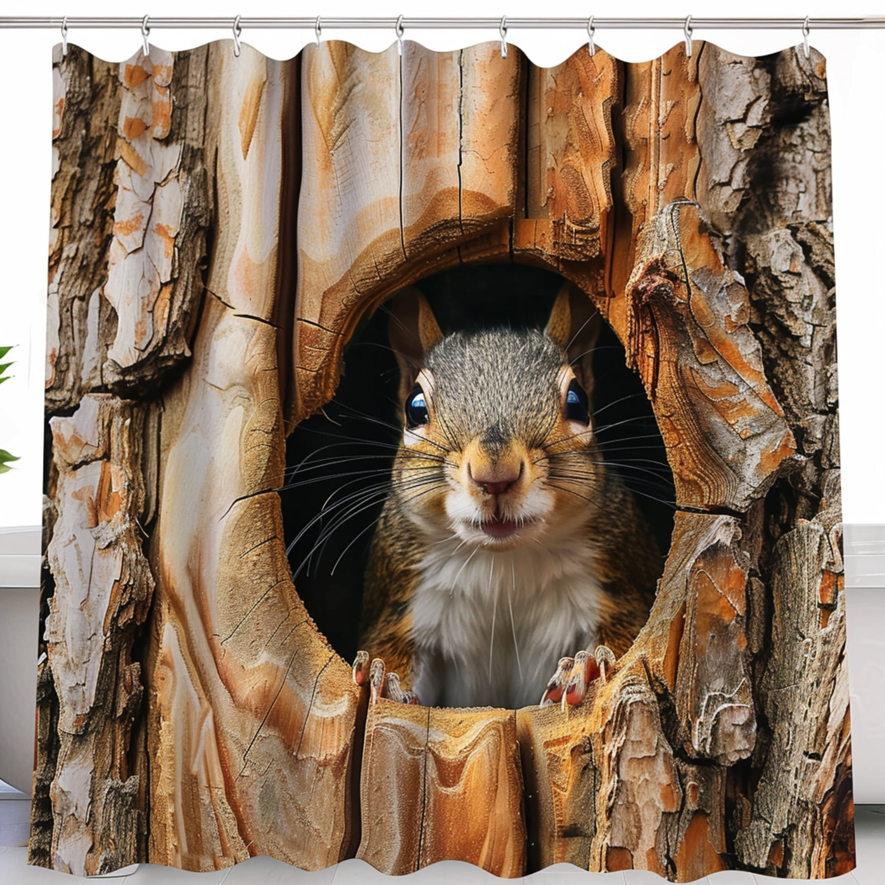 Hyper Realistic Squirrel Shower Curtain with Wooden Texture Unique ...