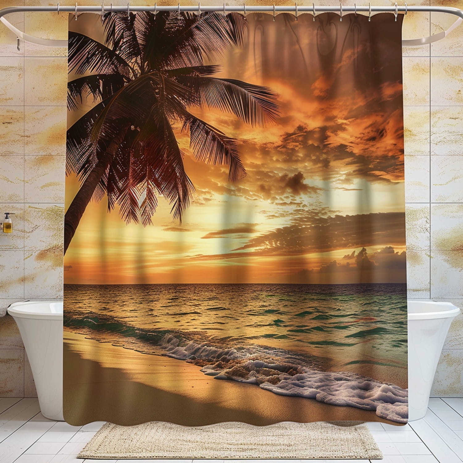 Hyper Realistic Tropical Beach Sunset Shower Curtain Professional
