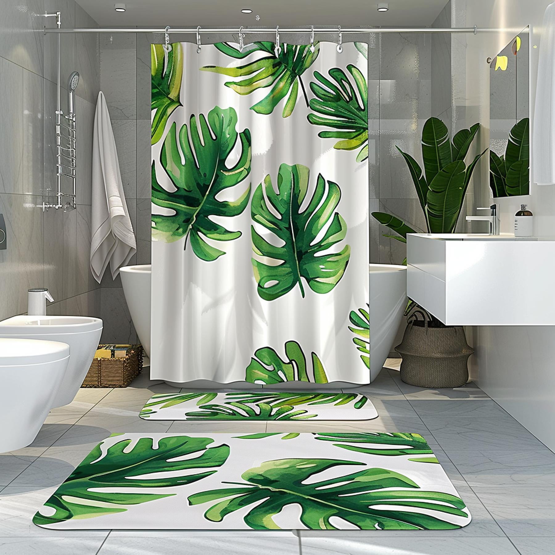 Hyper Realistic Tropical Leaves Bathroom Set Shower Curtain &White ...