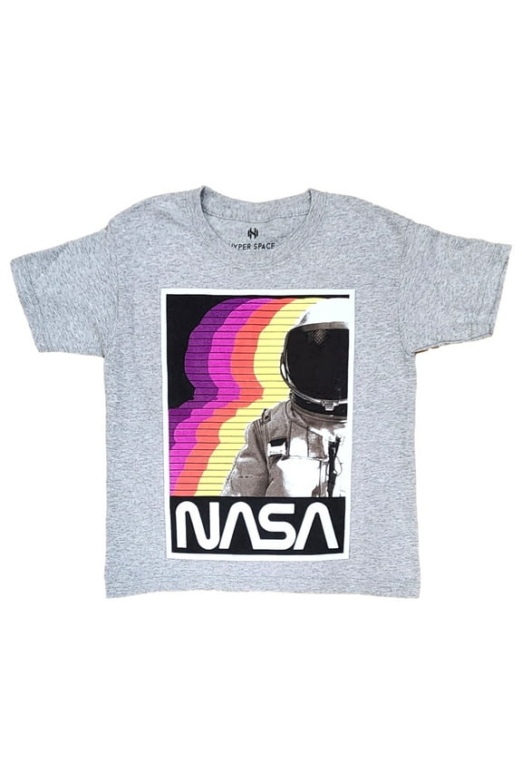 Boys Gray Rainbow Short Sleeve NASA Astronaut Tee Shirt Size 5-6