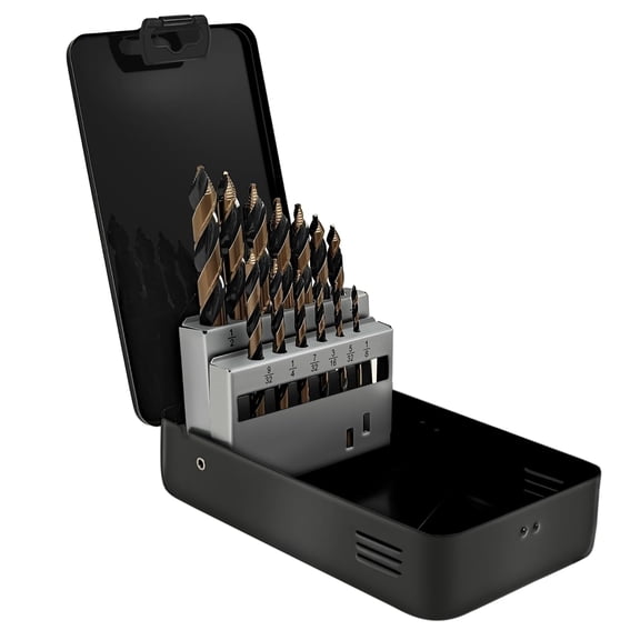 Hyper-Step HSS Cobalt, No Pilot Hole Needed, (1/8"" - 1/2") 13 pc TurboStep HSS Mechanics Stubby Drill Bit Set, Industrial-Grade, Metal Drilling for Stainless/Hardened Steel