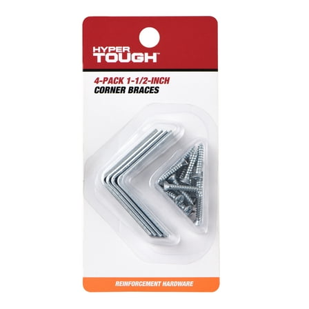 Hyper Tough 1-1/2 x 1-1/2 inch Corner Brace, Steel, Zinc Plated (4 Pack), mounting hardware included