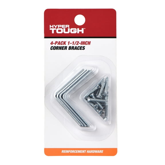 Hyper Tough 1-1/2 x 1-1/2 inch Corner Brace, Steel, Zinc Plated (4 Pack), mounting hardware included