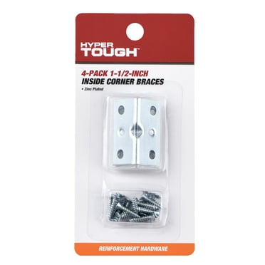 Hyper Tough 1-1/2 x 1-1/2 inch New Inside Corner Brace, Steel, Zinc Plated (4 Pack),mounting hardware included