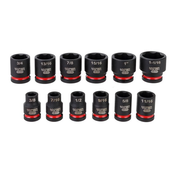 Hyper Tough 1/2-Inch Drive Impact Shallow Socket Set, SAE, 12 Pieces