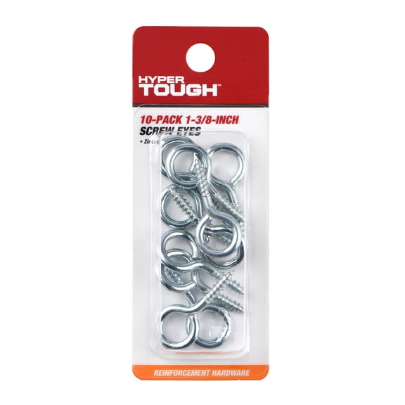 Hyper Tough 1-3/8 Inch New Screw Eye, Zinc Plated, 10 Pieces, 0.11lb