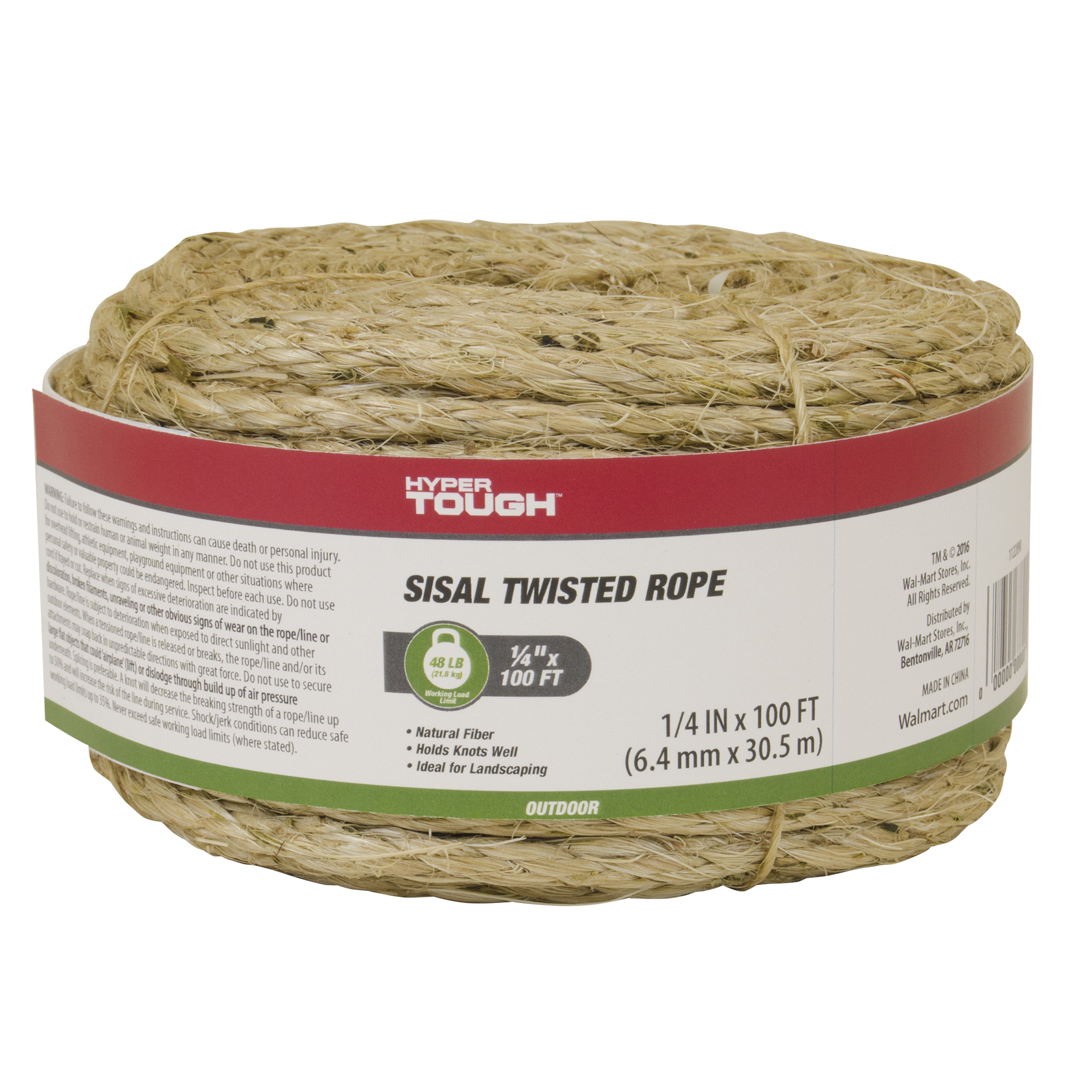 Hyper Tough 1/4" x 100' Sisal Twisted Rope, Beige - image 1 of 6
