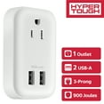 thumbnail interactive-video image 1 of Hyper Tough USB Outlet Extender & Surge Protector, 1 Outlet Splitter with 2 USB-A Ports, White, 1 of 10