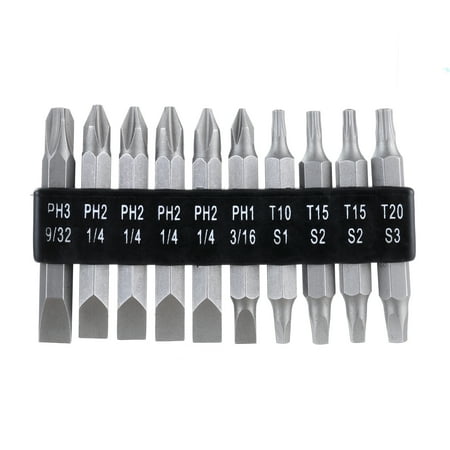 product image of Hyper Tough 10 Piece 2 inch Double End Screwdriver Bits Phillips Slotted Square Star Steel Material