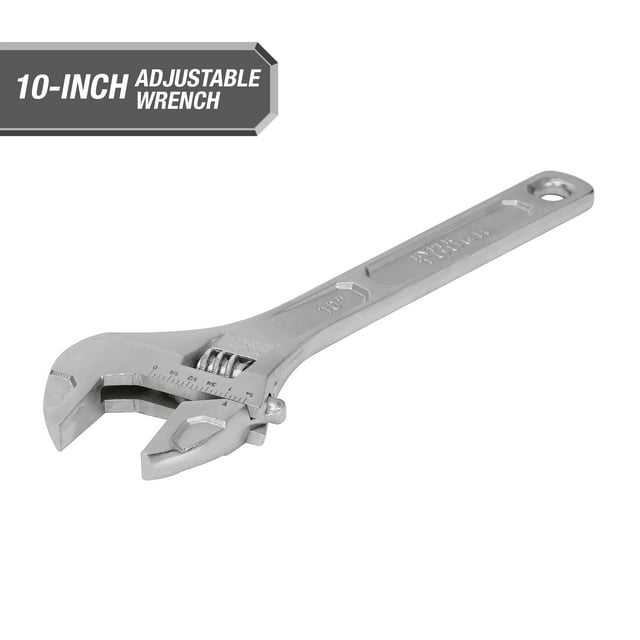Hyper Tough 10inch Adjustable Wrench, Steel Construction, Model 43181