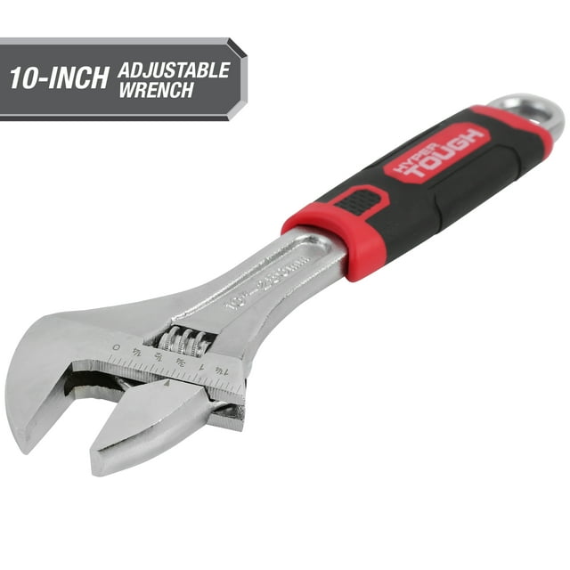 Hyper Tough 10inch Adjustable Wrench with Ergonomic Soft Grip, Red
