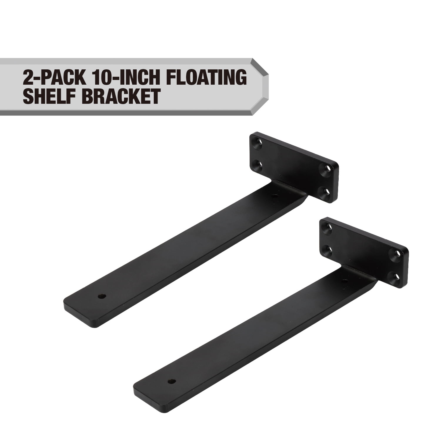 Hyper Tough 10" x 4" Floating Shelf Bracket, Black, 2-Pack