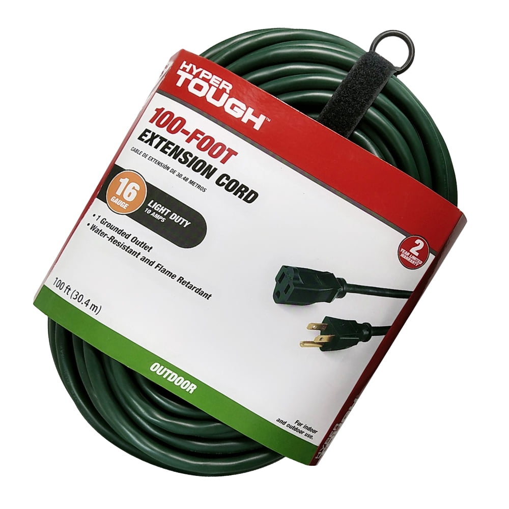 Hyper Tough 16AWG 3 Prong Single Outlet Outdoor Extension Cord - Green - 100 ft