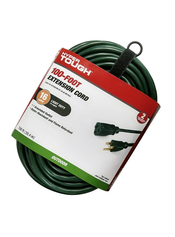 Hyper Tough 100FT 16AWG 3 Prong Green Single Outlet Outdoor Extension Cord, 10 amps