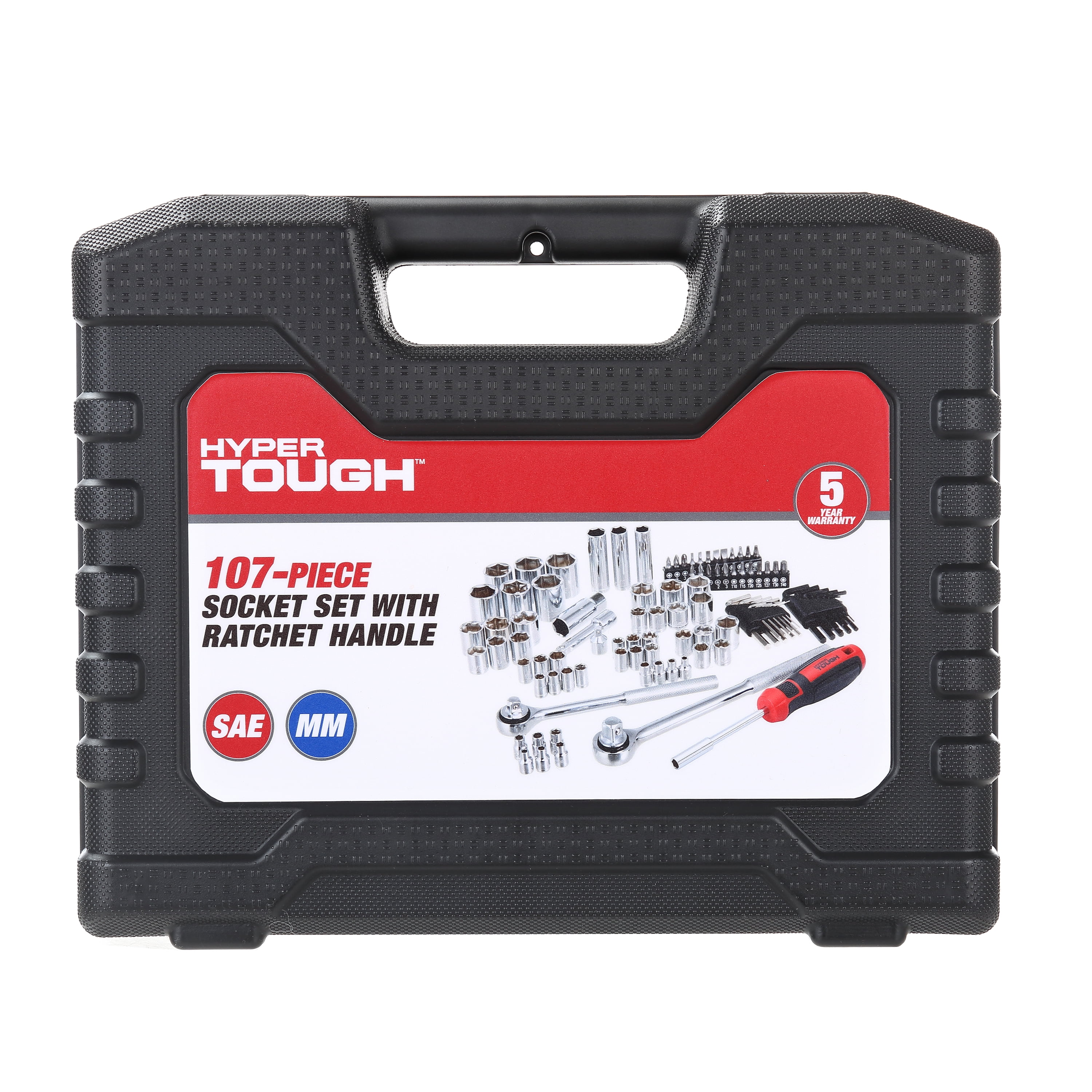 Hyper Tough 107 Piece 1 4 3 8 and 1 2 inch Socket Set UJ5398TA