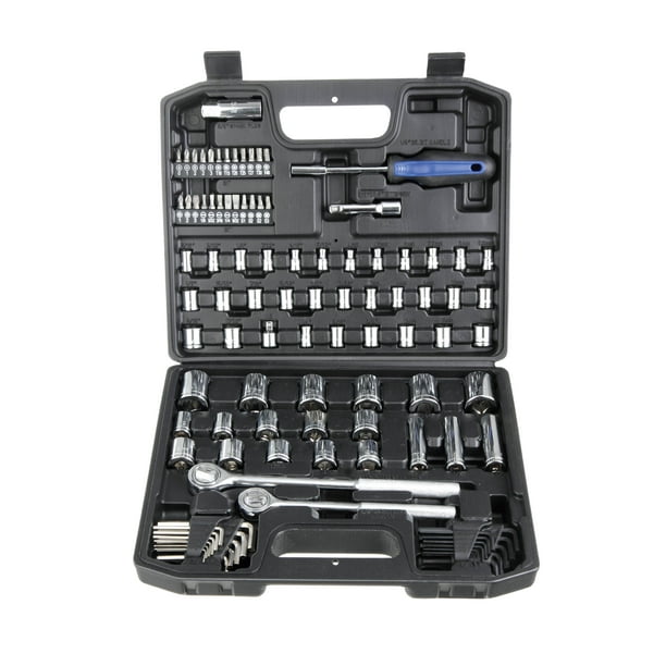 Hyper Tough 107 Piece 1 4 inch 3 8 inch and 1 2 inch Drive Socket Set UJ5399TA Walmart Business Supplies