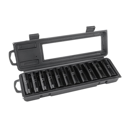 Hyper Tough 11-Piece 1/2 in. Drive Metric Deep Impact Socket Set, 6-Point Impact Sockets, Socket Wrench Set