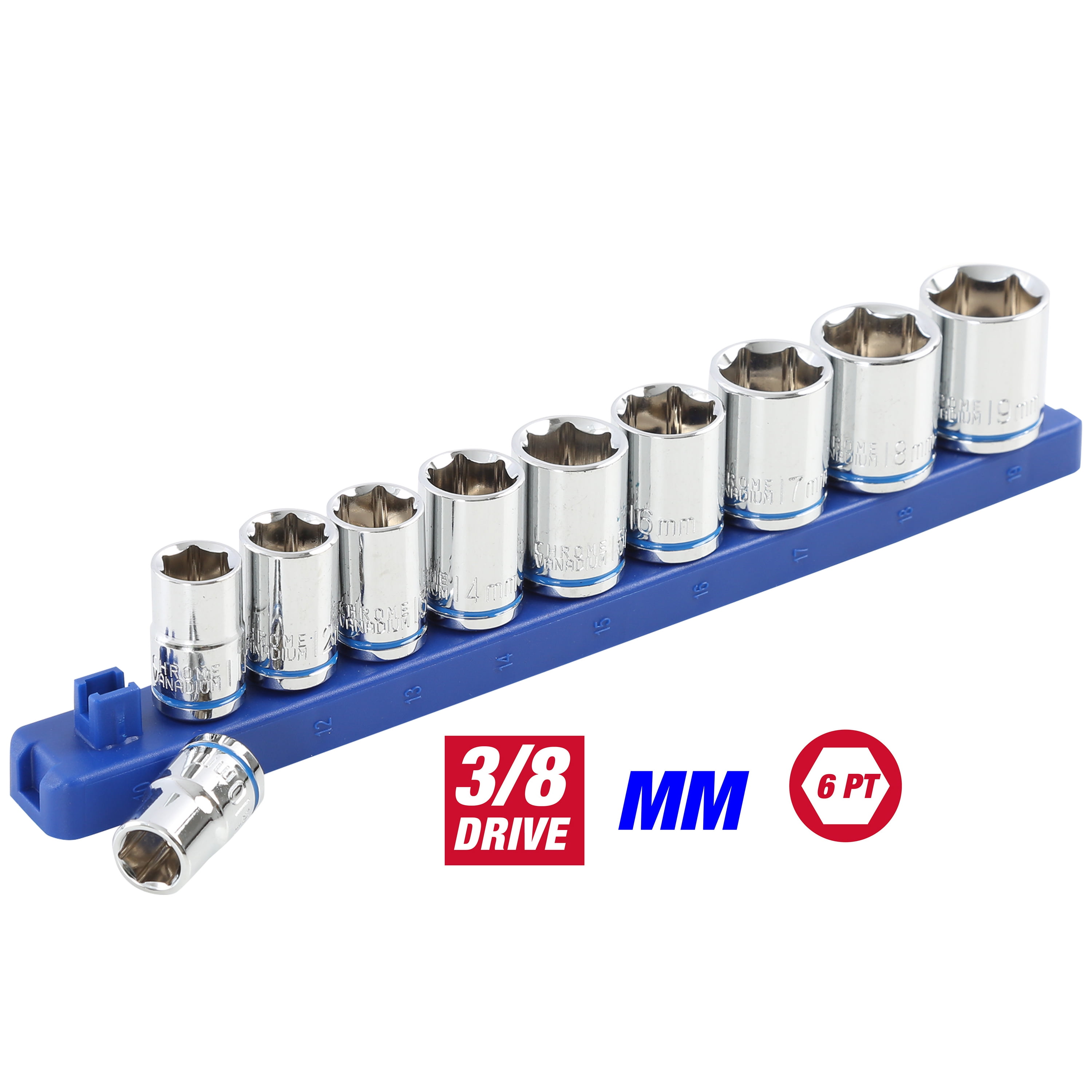 Hyper Tough 11-Piece, 3/8 inch Drive Metric Socket Set, Chrome Vanadium Steel