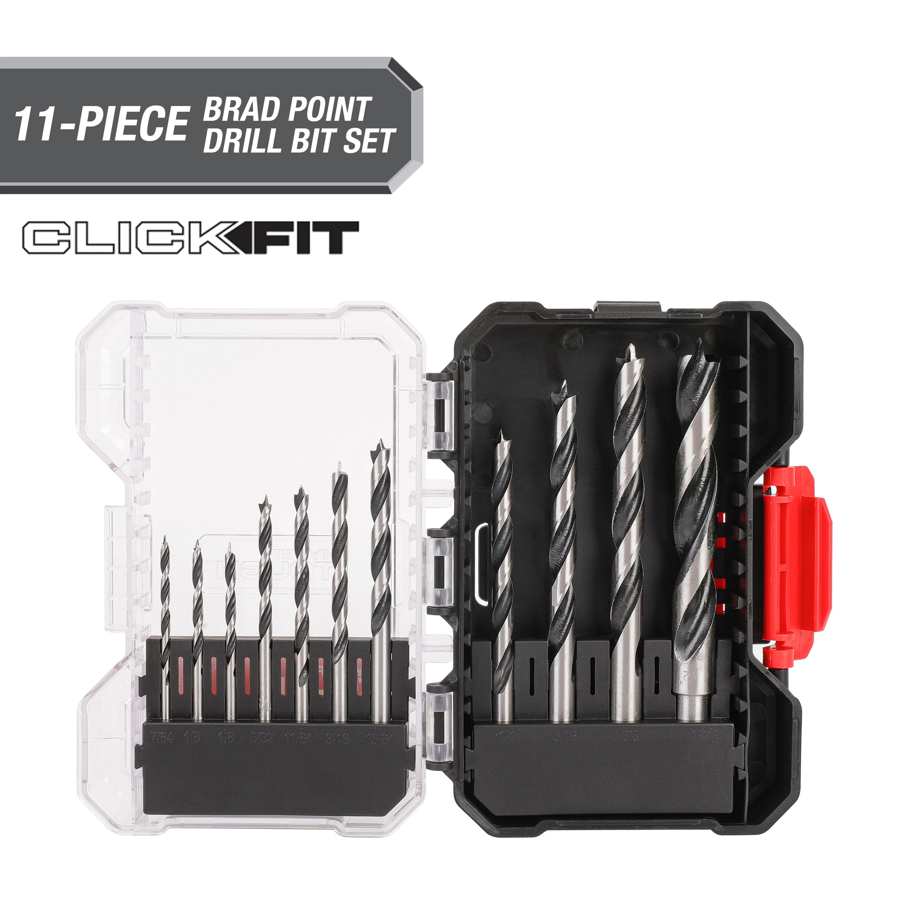 Hyper Tough 11Piece ½Inch Brad Point Bit Set in Click Fit™ Case, 43028CF