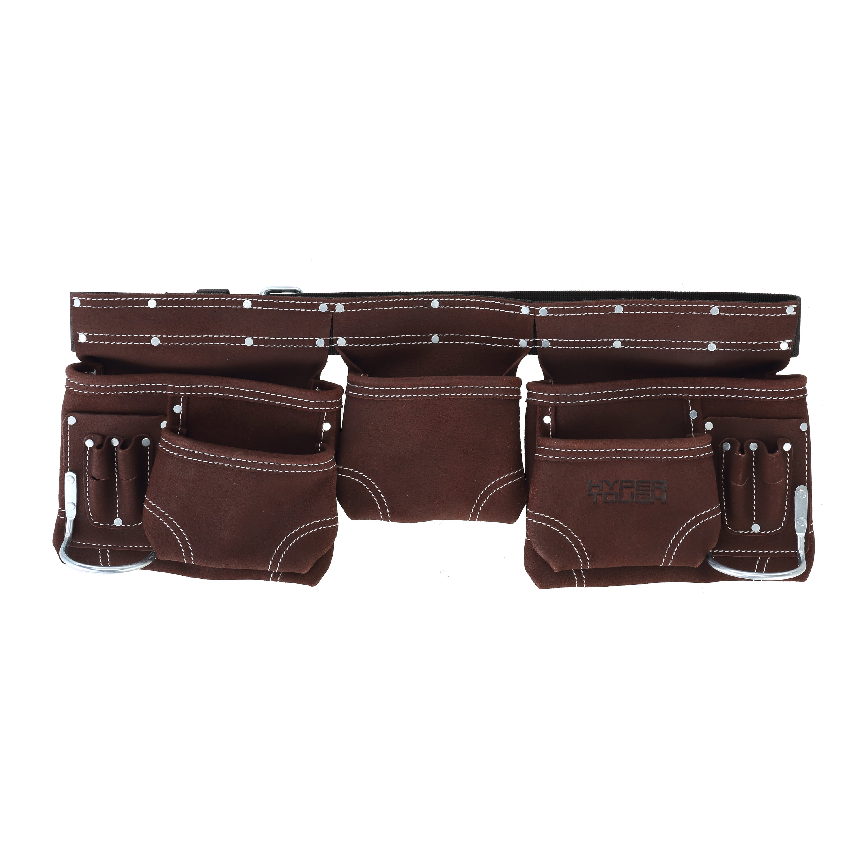 Hyper Tough 11-Pocket Double-Stitched Suede Brown Leather Tool Belt