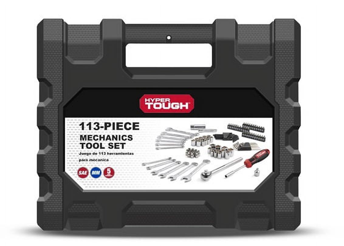 Hyper Tough 113 Piece 1/4 and 3/8 inch Drive SAE Mechanics Tool Set, New Condition - image 1 of 9