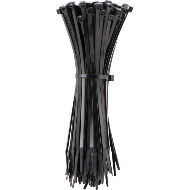 Hyper Tough 11in. Black Zip Ties 100 Pack, 75lb Tensile Strength, Nylon Mount Cable Ties, Resealable Bag, 25469