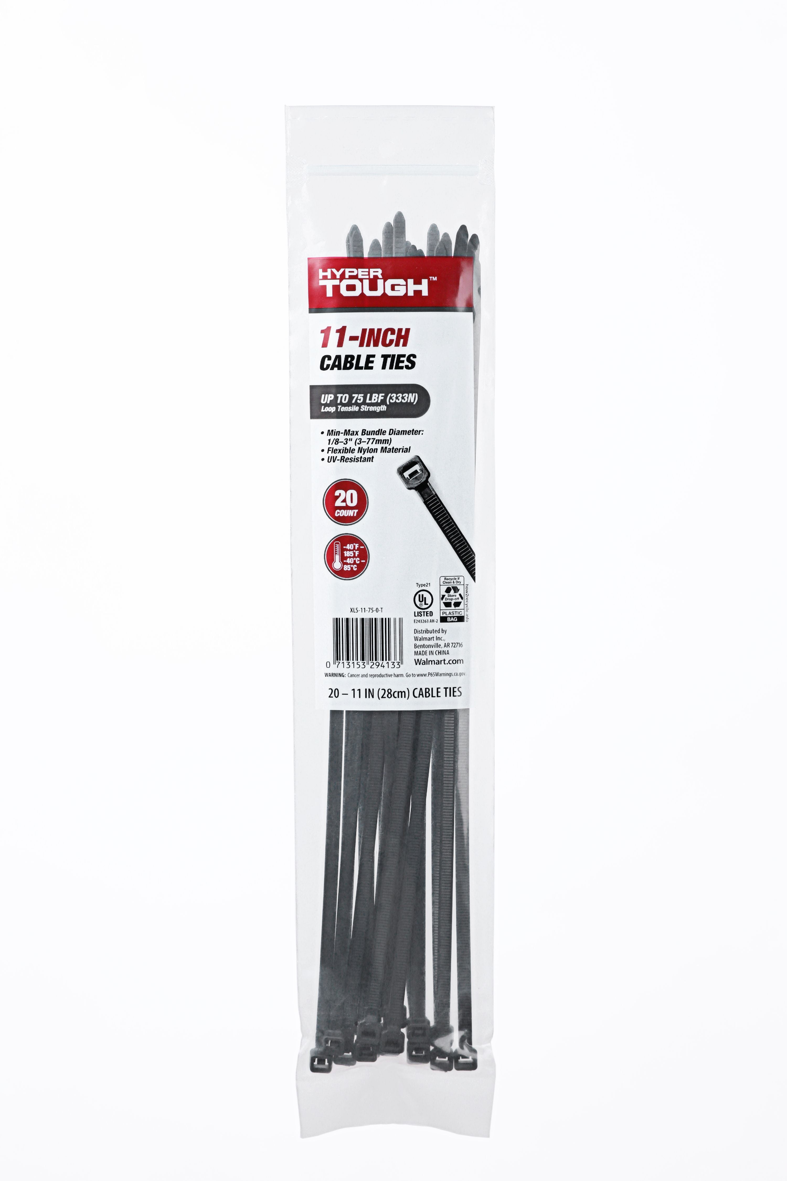 Hyper Tough 11inch Cable Tie Uv Black 20Pcs - Walmart.com