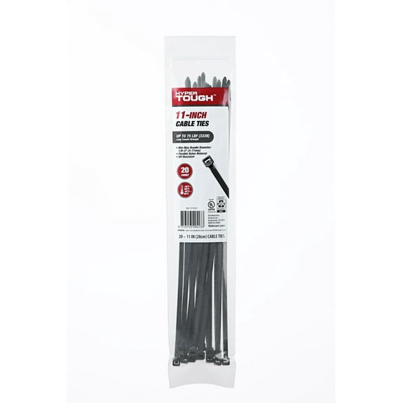 Hyper Tough 11inch Cable Tie Uv Black 20Pcs
