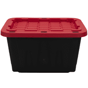 Hyper Tough 12 Gallon Snap Lid Stackable Plastic Storage Bin, Black/Red