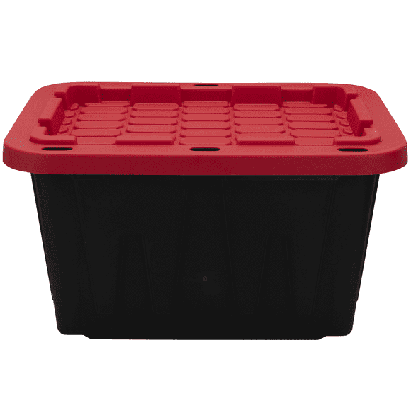 Hyper Tough 12 Gallon Snap Lid Stackable Plastic Storage Bin, Black/Red