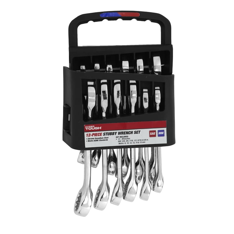 Hyper Tough 12-Piece Stubby Combination Wrench Tool Set, Hand