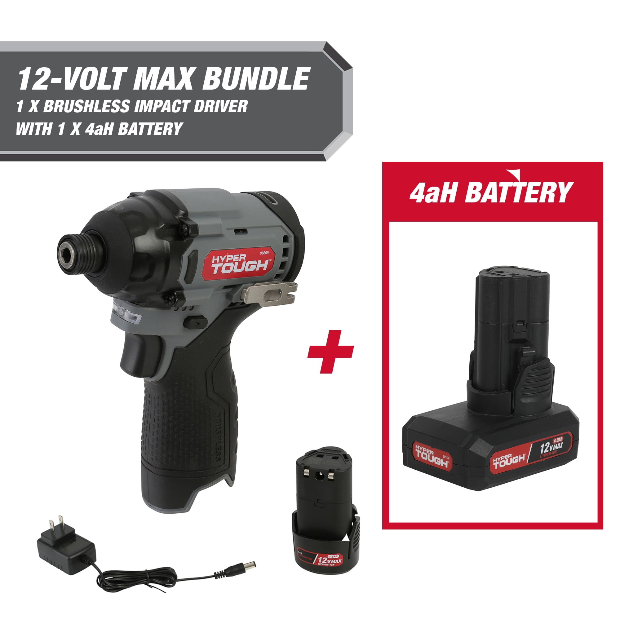 Hyper Tough 12-Volt Cordless Brushless Impact Driver Plus Ah