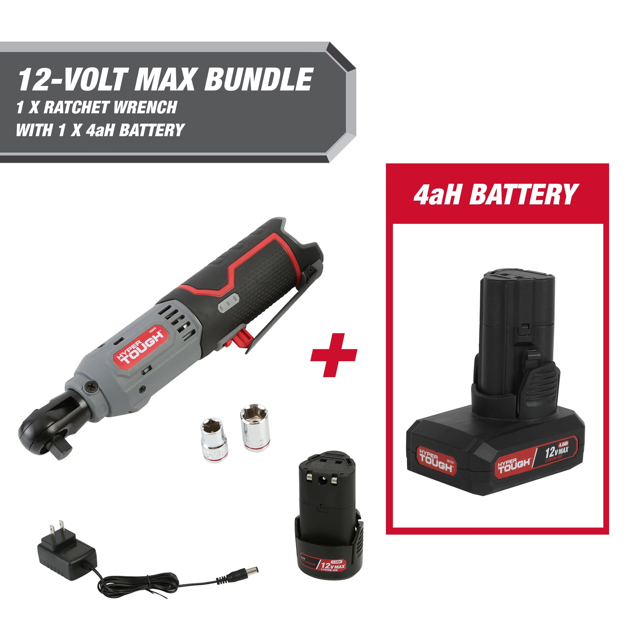 Hyper Tough 12Volt Cordless Ratchet Wrench Plus 4 Ah Battery