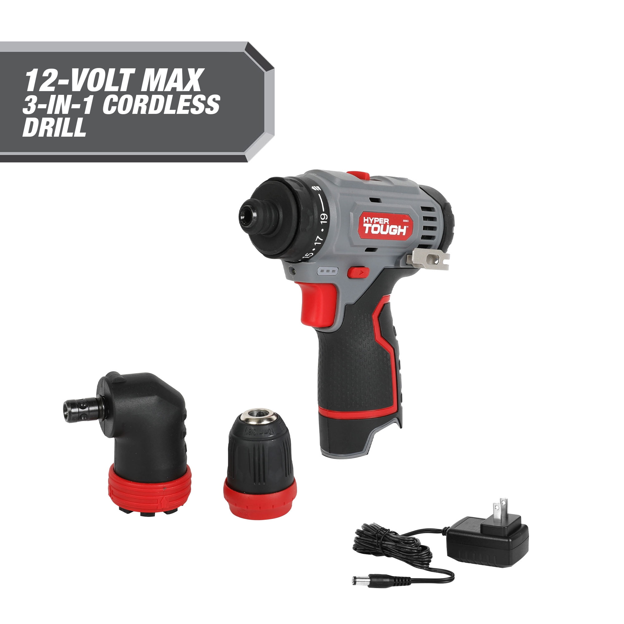 Hyper Tough 12V 3in1 MultiHead Power Drill Set with 1.5Ah Battery