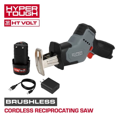 Hyper Tough 12V Brushless Cordless Reciprocating Saw, 1.5Ah Battery and Charger Included
