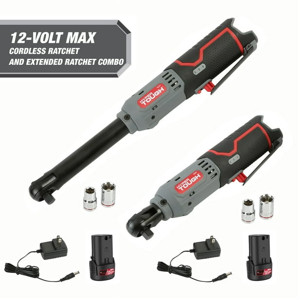 Hyper Tough 12V Cordless Ratchet Bundle, Standard & Extended Reach 3/8
