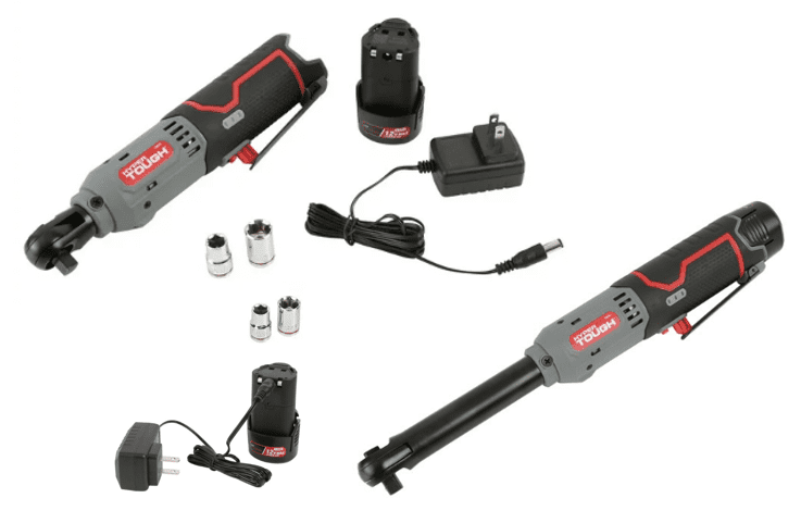 Hyper Tough 12V Cordless Ratchet Bundle, Standard & Extended Reach 3/8-Inch Drive Ratchets, (2) 1.5Ah Batteries & Chargers